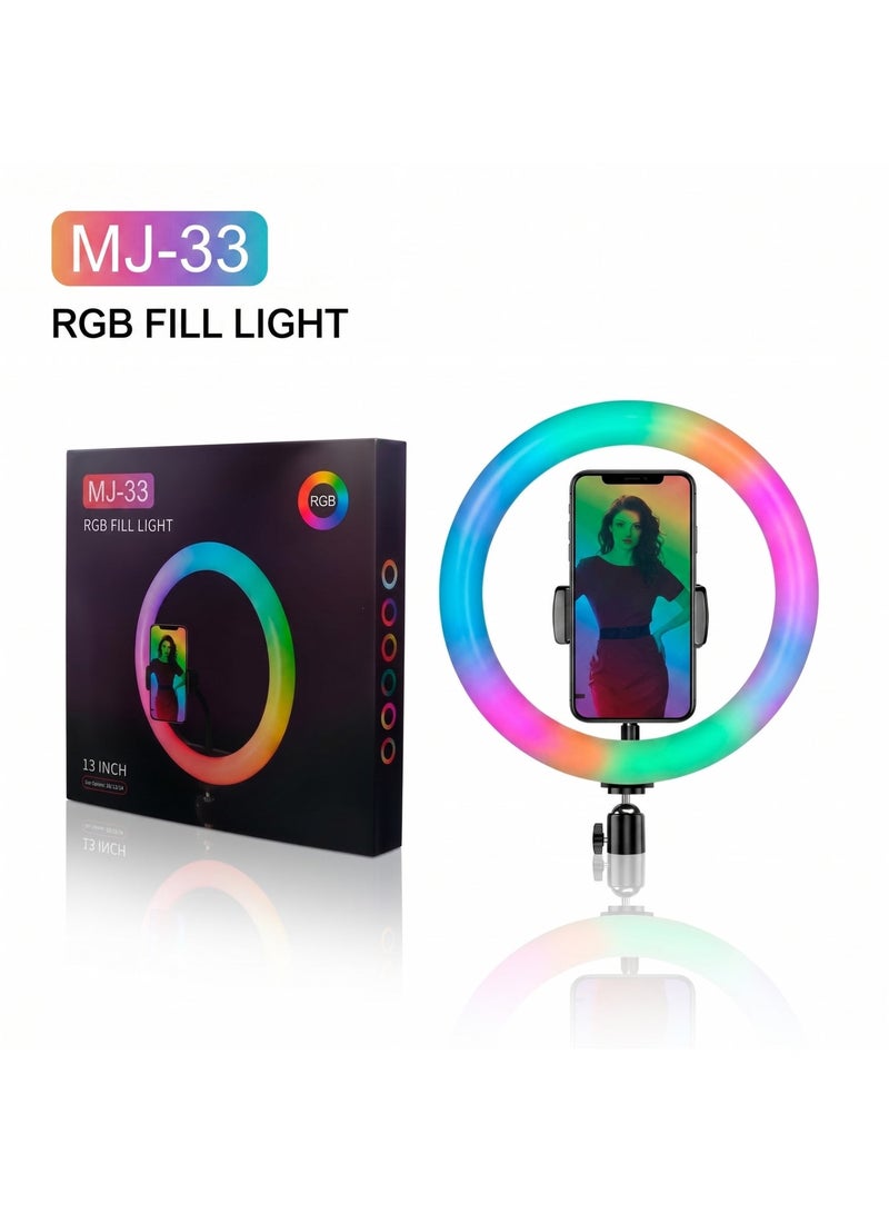 رنج لايت ملون RGB مقاس 13 بوصة مع ستاند حامل ثلاثي وقاعدة جوال مرنة للتصوير والبث المباشر - موديل MJ-33 - Image 2