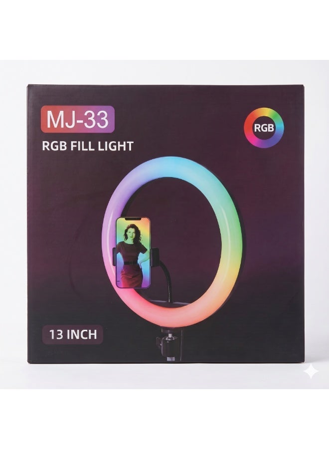 رنج لايت ملون RGB مقاس 13 بوصة مع ستاند حامل ثلاثي وقاعدة جوال مرنة للتصوير والبث المباشر - موديل MJ-33 - Image 5