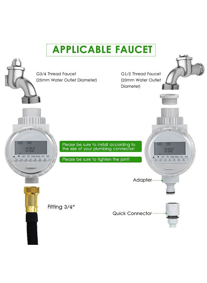 Solar Powered Water Irrigation Timer Electronic Programmable Automatic Watering Controller Hose Faucet Timer with LCD Display for Garden Lawn