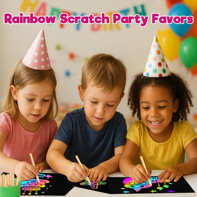 ZMLM Scratch Art Crafts Girls Gifts, 100pcs Rainbow Scratch Paper Art for 3 4 5 6 7 8 9 Years Old Girls and Boys Kids, Arts and Crafts for Kids 4-6 Toys and Party Favors (Pink) - Image 4