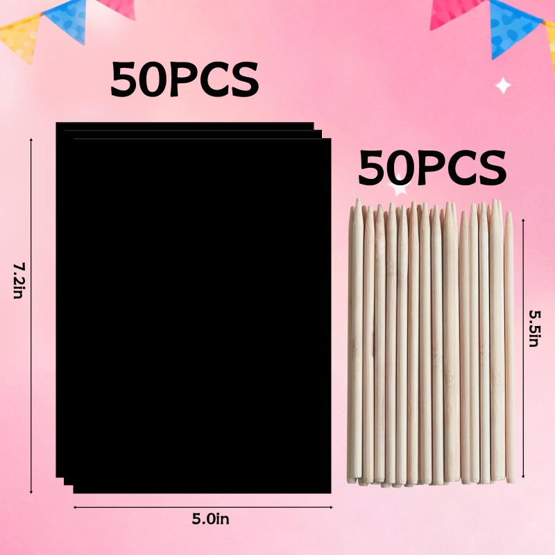 ZMLM Scratch Art Crafts Girls Gifts, 100pcs Rainbow Scratch Paper Art for 3 4 5 6 7 8 9 Years Old Girls and Boys Kids, Arts and Crafts for Kids 4-6 Toys and Party Favors (Pink) - Image 3