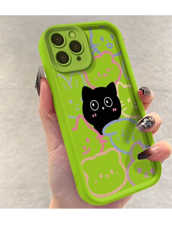 NIBEMINENT Cute Black Cat Protective TPU Case Cover For iPhone 16 Pro Max, Green