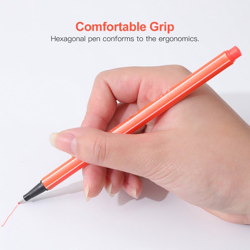 Fine Liners 12 Vibrant No-Duplicate Colors 0.4mm Fine Point Smooth Even Ink Output - Ergonomic Hexagonal Comfort Grip Drawing Tools for School Students Office Workers Artists - Image 2