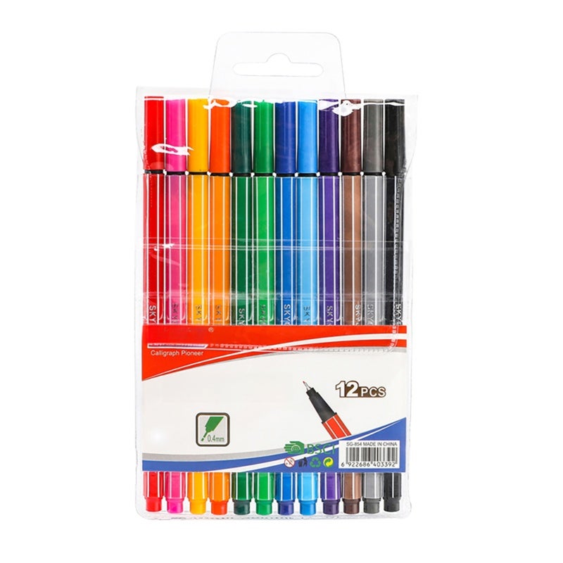 Fine Liners 12 Vibrant No-Duplicate Colors 0.4mm Fine Point Smooth Even Ink Output - Ergonomic Hexagonal Comfort Grip Drawing Tools for School Students Office Workers Artists - Image 1