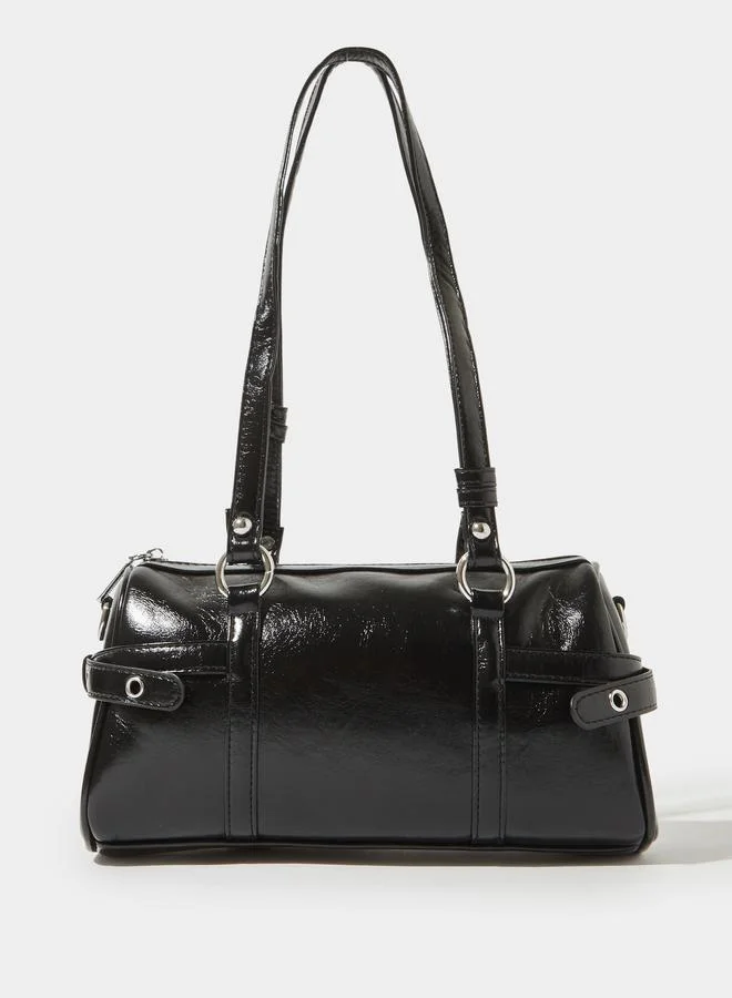 Styli  Black Patent City Shoulder Bag with Metal Details for Women | Best Price UAE