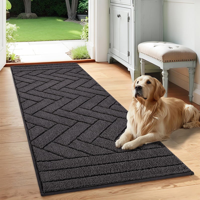 Tindbea Dog Mat for Muddy Paws,Absorbs Moisture Dirt Non-Slip Washable Mud Mat for Dogs,Soft Rubber Backing Front Inside Pet Rug for Entryway, Mud Dog Paws, Patio(24"x59",Charcoal) - Image 1