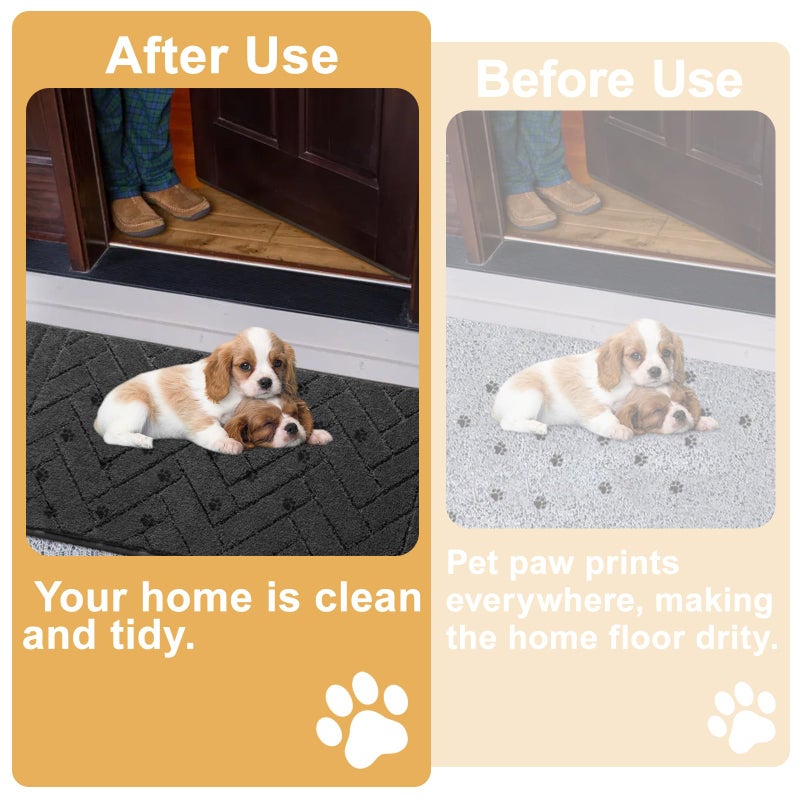 Tindbea Dog Mat for Muddy Paws,Absorbs Moisture Dirt Non-Slip Washable Mud Mat for Dogs,Soft Rubber Backing Front Inside Pet Rug for Entryway, Mud Dog Paws, Patio(24"x59",Charcoal) - Image 2