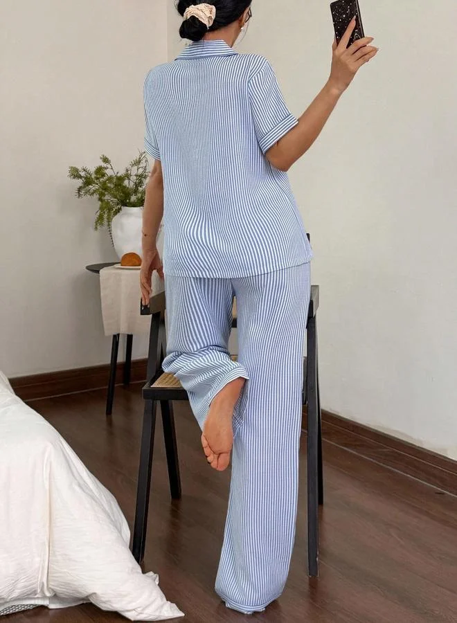 Take Two Striped Short Sleeve Shirt and Pyjama Set