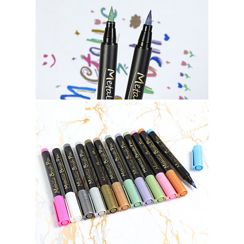 Soft head Metallic Marker Pens Medium Point Metallic Pens for Black Paper, Art Rock Painting, Halloween Pumpkin, Easter Egg, Ceramics, Wine Glass, Mug, Plastic, Wood, Scrapbook Crafts, 10 Colors - Image 1