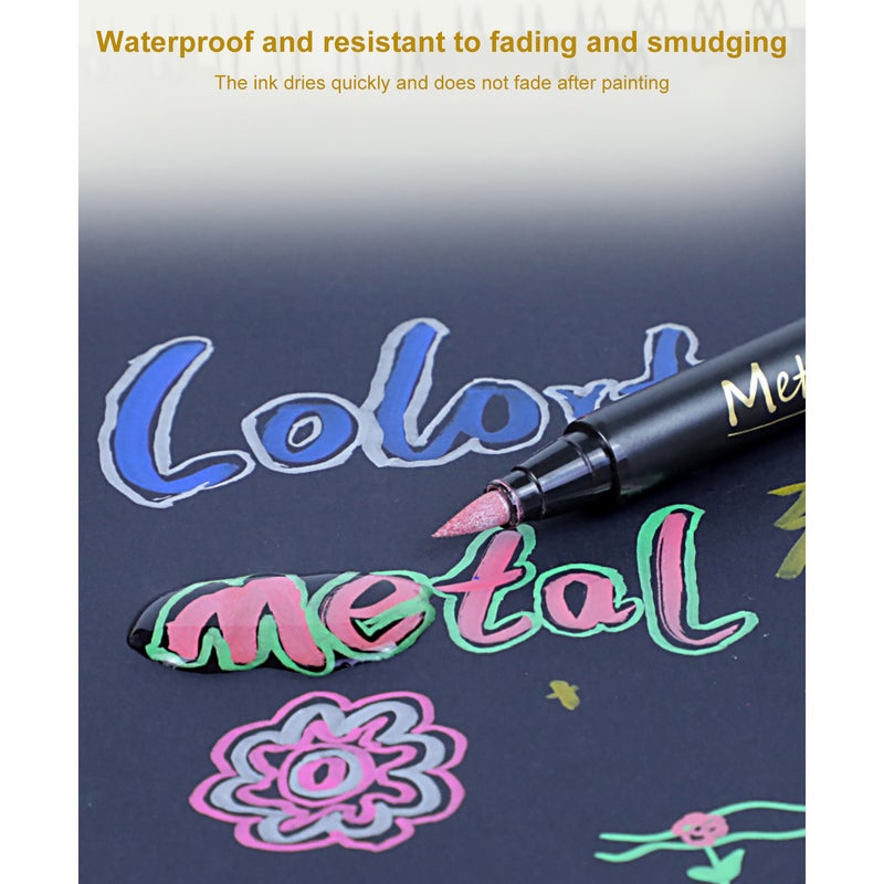 Soft head Metallic Marker Pens Medium Point Metallic Pens for Black Paper, Art Rock Painting, Halloween Pumpkin, Easter Egg, Ceramics, Wine Glass, Mug, Plastic, Wood, Scrapbook Crafts, 10 Colors - Image 4