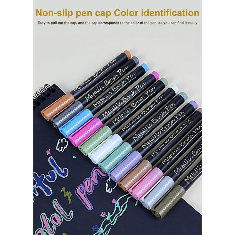 Soft head Metallic Marker Pens Medium Point Metallic Pens for Black Paper, Art Rock Painting, Halloween Pumpkin, Easter Egg, Ceramics, Wine Glass, Mug, Plastic, Wood, Scrapbook Crafts, 10 Colors - Image 5
