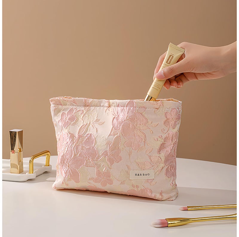 getgto 2 Pcs Makeup Bags, Large Cosmetic Bag Travel Toiletry Bag Organizer for Women, Embroidery Craft, Floral Makeup Bag Small Cosmetic Pouch Purse with Zipper Gifts for Girls Teen - Image 5