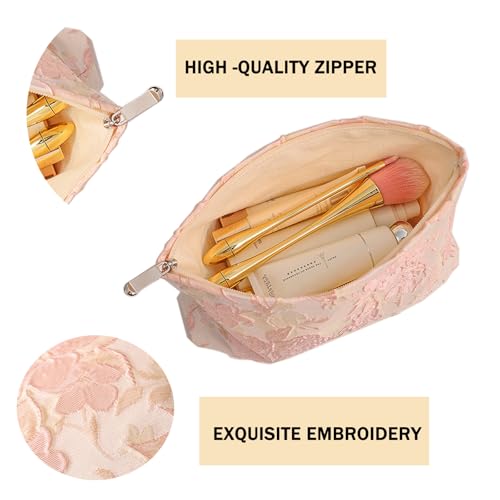 getgto 2 Pcs Makeup Bags, Large Cosmetic Bag Travel Toiletry Bag Organizer for Women, Embroidery Craft, Floral Makeup Bag Small Cosmetic Pouch Purse with Zipper Gifts for Girls Teen - Image 3