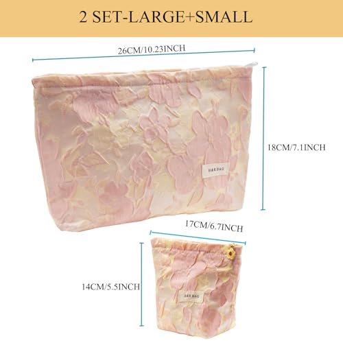 getgto 2 Pcs Makeup Bags, Large Cosmetic Bag Travel Toiletry Bag Organizer for Women, Embroidery Craft, Floral Makeup Bag Small Cosmetic Pouch Purse with Zipper Gifts for Girls Teen - Image 4