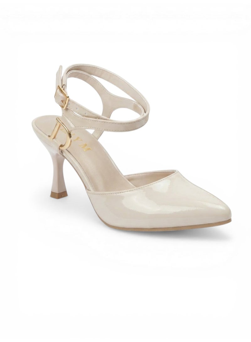 لايف ستيلاش  أحذية كعب جلدية لامعة أنيقة F-623 - بيج - Image 1