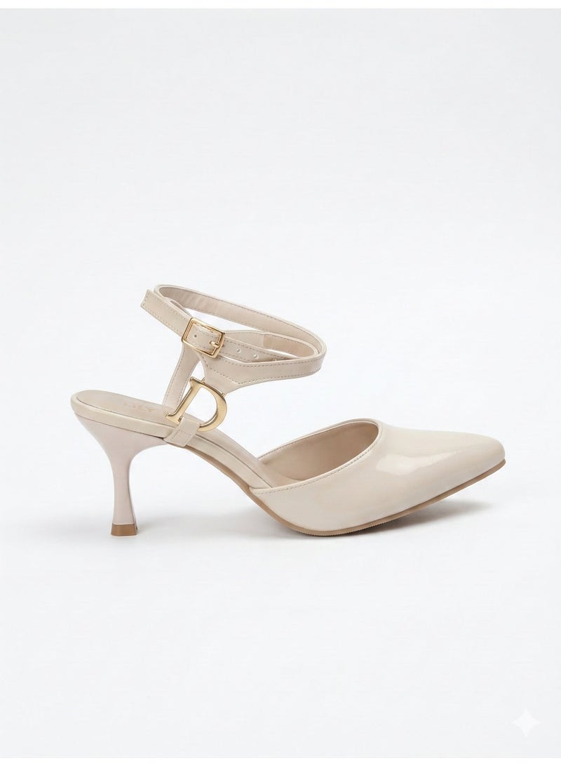 LIFESTYLISH Shoes Heels Leather Glossy Elegant F-623 - Beige - Image 3