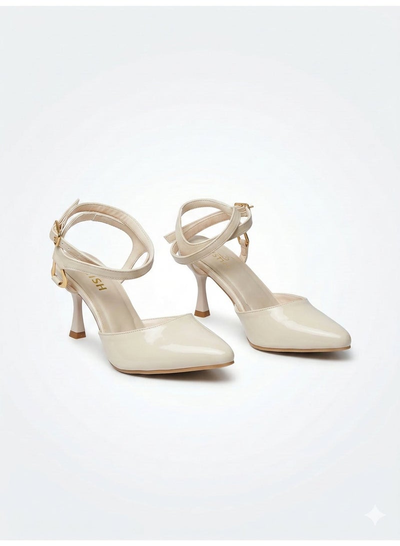 LIFESTYLISH Shoes Heels Leather Glossy Elegant F-623 - Beige - Image 4