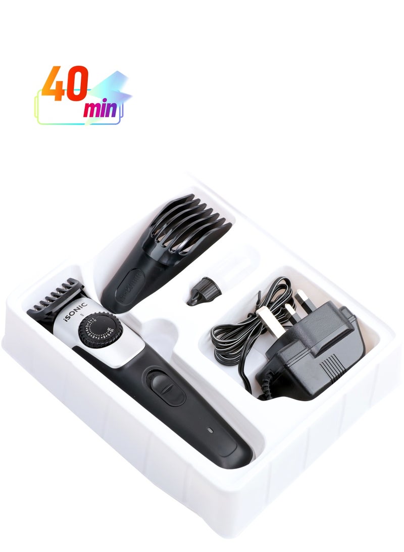 iSONIC ماكينة تشذيب حديثة قابلة لإعادة الشحن ببطارية 600 مللي أمبير IH806 باللون الأسود - Image 1