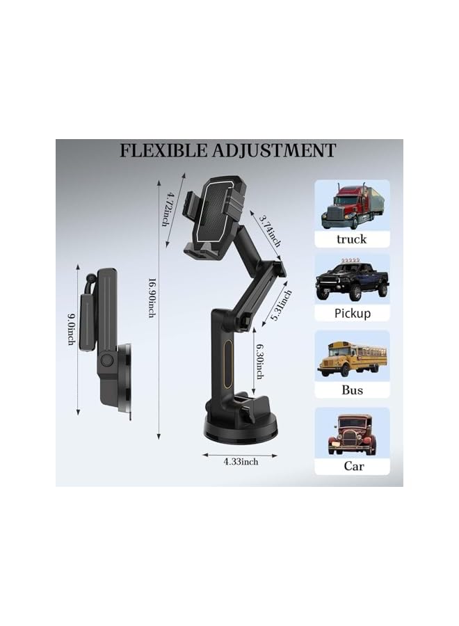S-TOP Commercial Truck Phone Holder Mount, Heavy Duty Cell Phone Holder for Truck Dashboard Windshield 16.9 Inch Long Arm Super Suction Cup Black, Stable - Image 2