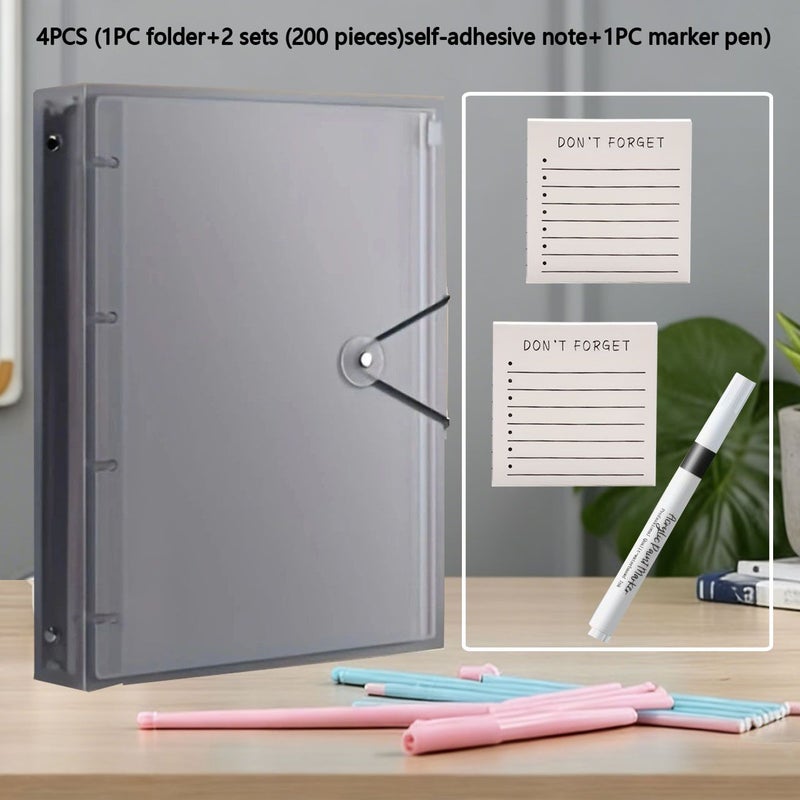 A4 Heavy Duty Transparent White Folder Set With Sticky Notes And Highlighter - Image 1