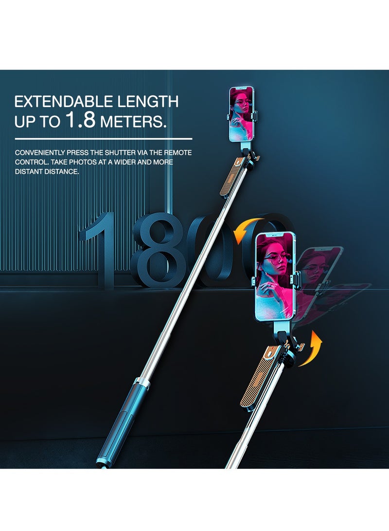 حامل ثلاثي القوائم لصور السيلفي قابل للسحب، يدعم جهاز التحكم عن بعد عبر البلوتوث، مناسب لتصوير مقاطع فيديو السيلفي، بطول 1.8 متر - Image 4