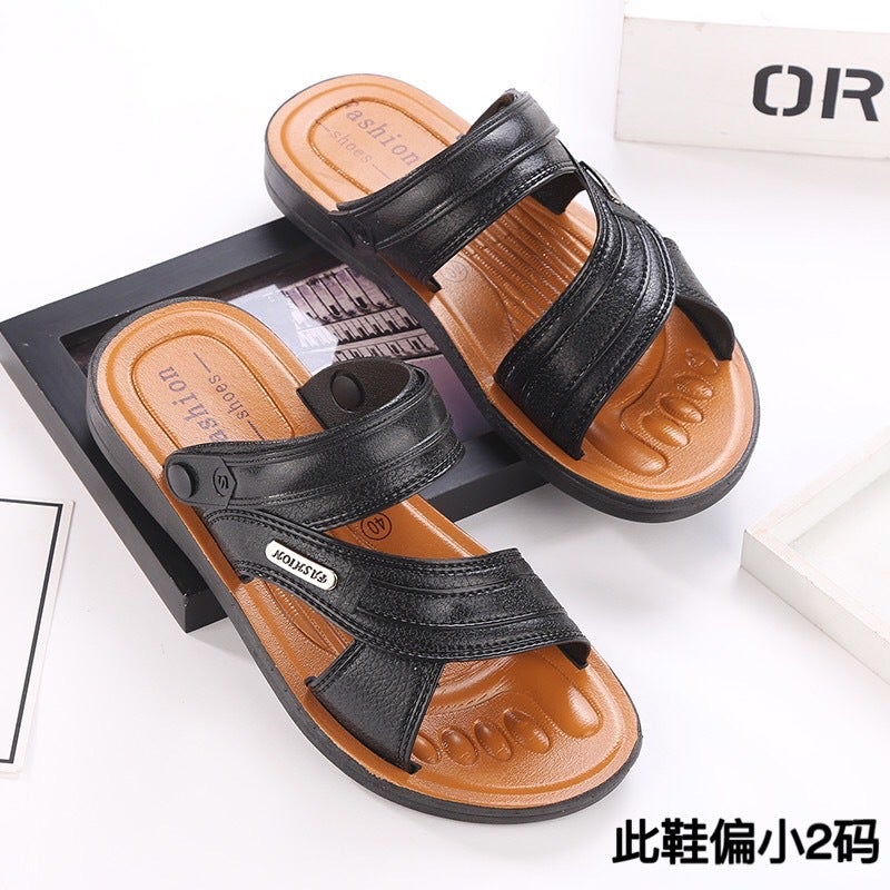2025 Summer New Adult Mens Vietnamese Beach Sandals Casual Outdoor Breathable Anti-Slip Wear-Resistant Slippers Wholesale 688 black (small 2 yards)