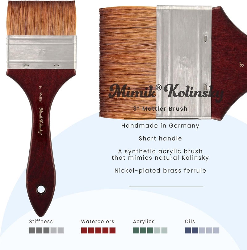 Creative Mark Mimik Kolinsky Watercolor Brush - 3 Inch Watercolor Mottler - Short Handle Synthetic Paint Brush - Handmade in Germany - Synthetic Sable Paint Brushes for Artists - Animal-Friendly - Image 1