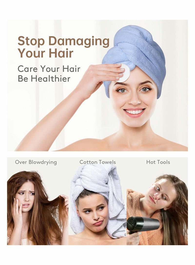 3 Pack Hair Drying Towels, Hair Towel with Button, Super Absorbent Microfiber Hair Towel for Curly Hair, Fast Drying Hair Wraps for Women Girls, Microfiber Towel for Hair - Image 4