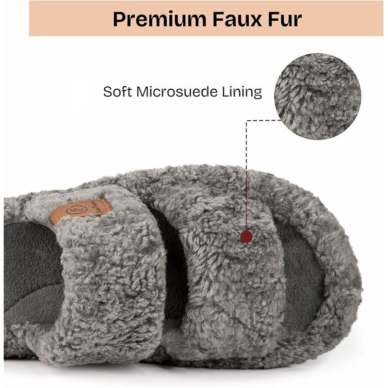 EverFoams Womens Fuzzy Open-toe Slippers Soft Comfy Memory Foam Indoor House Shoes - Image 5