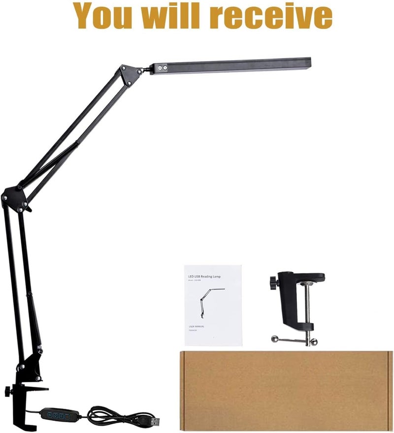 WEMART Desk Lamp, Swing Arm Desk Light With Clamp, 3 Lighting 10 Brightness Eye-Caring Modes, Reading Desk Lamps For Home Office 360 Degree Spin With Usb - Image 4