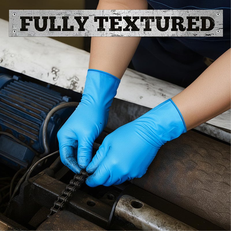 TitanFlex Heavy-Duty Blue Disposable Nitrile Gloves, Large, Box of 100, 6-mil, Fully Textured, Powder-Free, Latex-Free - Image 3