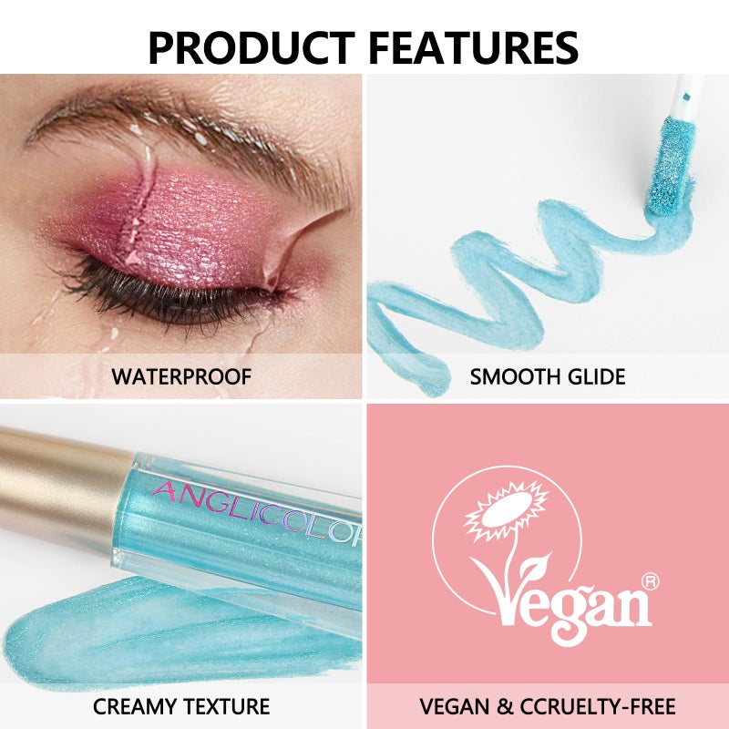 Anglicolor Glitter Eyeshadow Diamond, Liquid Eyeshadow Long-Lasting Quick-Dry, Lightweight Smooth, Shimmer Eyeshadow, Metals Gloss Sparkling Eyeliner Pen, Cosmetics Gift for Girls and Women - Image 4