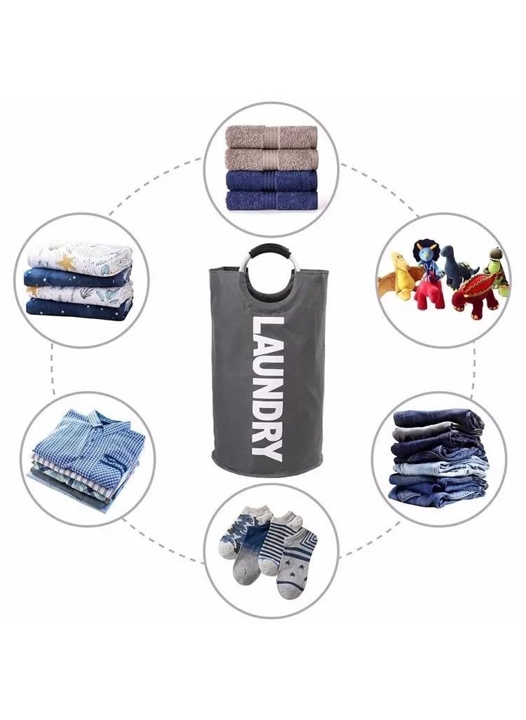 Luxula Luxula 82L Large Oxford Waterresistant Laundry Basket Collapsible Laundry Hamper Washing Bin Clothes Baskets Easy Carry Bag with Aluminium Handles Dark Grey  - Image 3