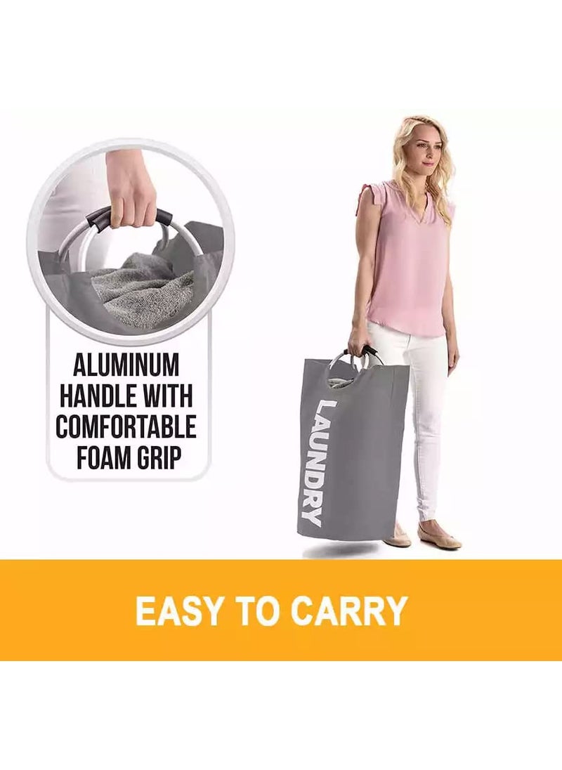 Luxula Luxula 82L Large Oxford Waterresistant Laundry Basket Collapsible Laundry Hamper Washing Bin Clothes Baskets Easy Carry Bag with Aluminium Handles Dark Grey  - Image 2
