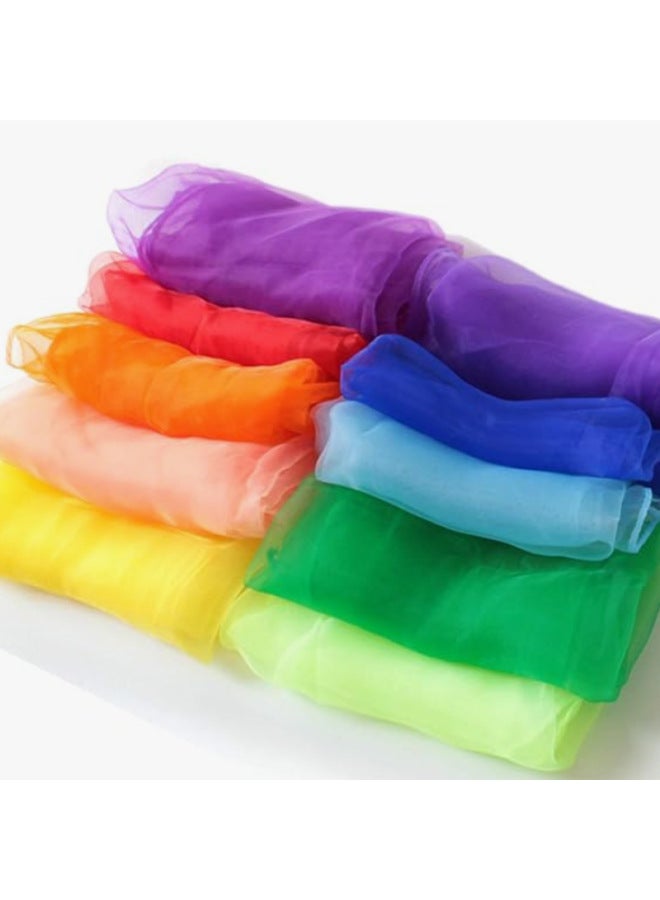 60*60 Style Gauze Dance Scarf Solid Color Nylon Versatile Magic Children's Performance Props Sailor Dance Silk Scarf-Color:Plum Red/Red/Orange/Peach/Yellow/Purple/Blue/Light Blue/Green/Fluorescent Green 10 Color Set-Specifications:60cm*60cm  - Image 1