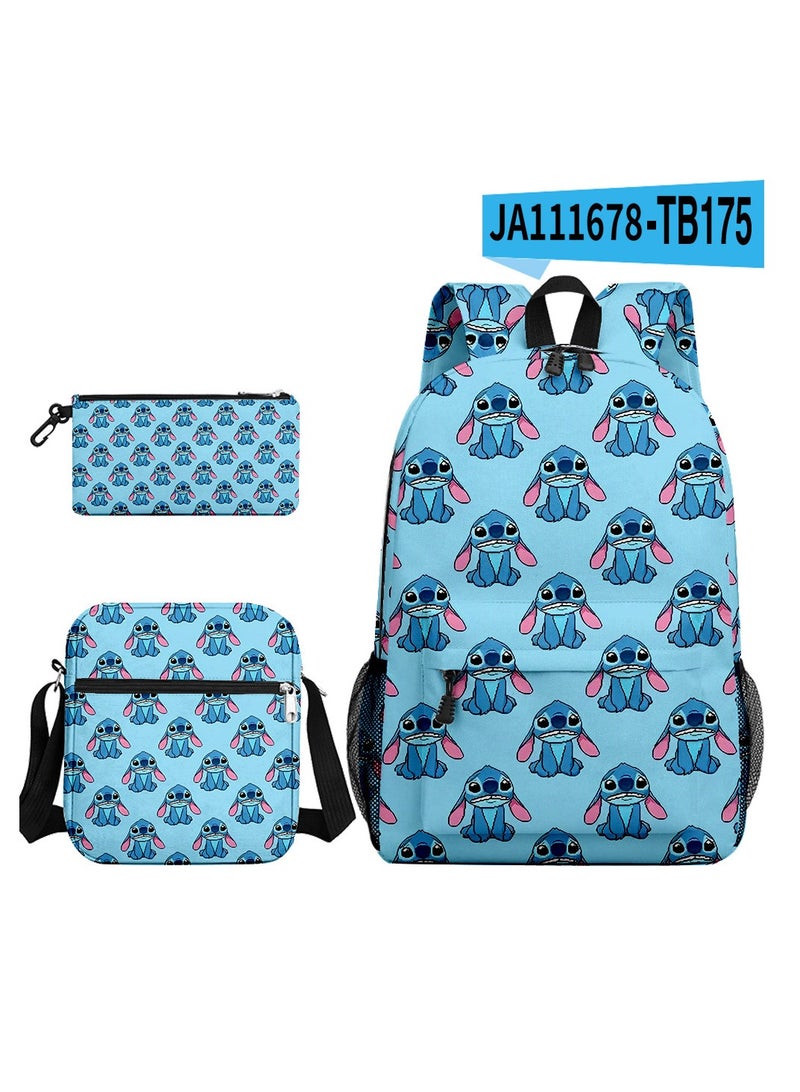 New Cartoon Stitch Backpack School Bag Children's Lunch Bag Pencil Bag Three-Piece Set For Primary And Secondary School Students 32*45*13 cm