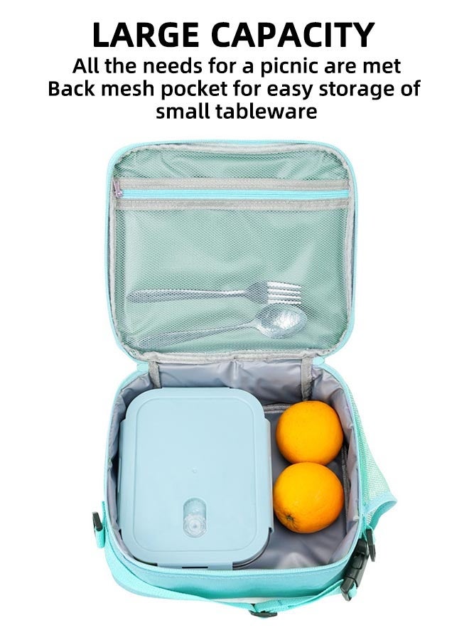 عام صندوق غداء للأطفال الأولاد والبنات، حقيبة حمل معزولة ومضادة للتسرب وحقيبة تبريد معزولة قابلة لإعادة الاستخدام وحقيبة غداء للمدرسة والمكتب والخارج (أخضر مع حزام كتف) - Image 3