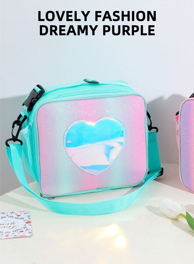 عام صندوق غداء للأطفال الأولاد والبنات، حقيبة حمل معزولة ومضادة للتسرب وحقيبة تبريد معزولة قابلة لإعادة الاستخدام وحقيبة غداء للمدرسة والمكتب والخارج (أخضر مع حزام كتف) - Image 2