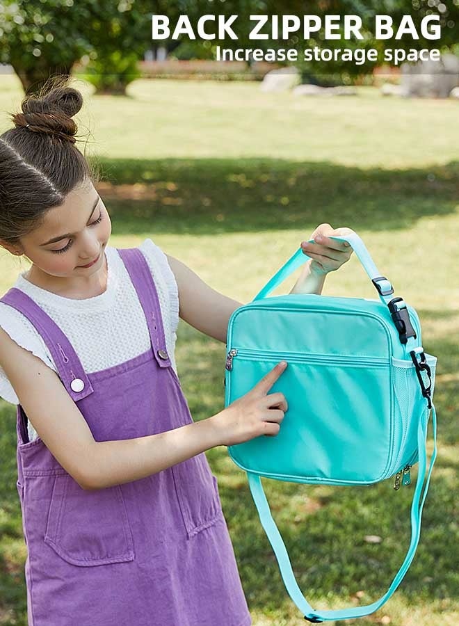 عام صندوق غداء للأطفال الأولاد والبنات، حقيبة حمل معزولة ومضادة للتسرب وحقيبة تبريد معزولة قابلة لإعادة الاستخدام وحقيبة غداء للمدرسة والمكتب والخارج (أخضر مع حزام كتف) - Image 4