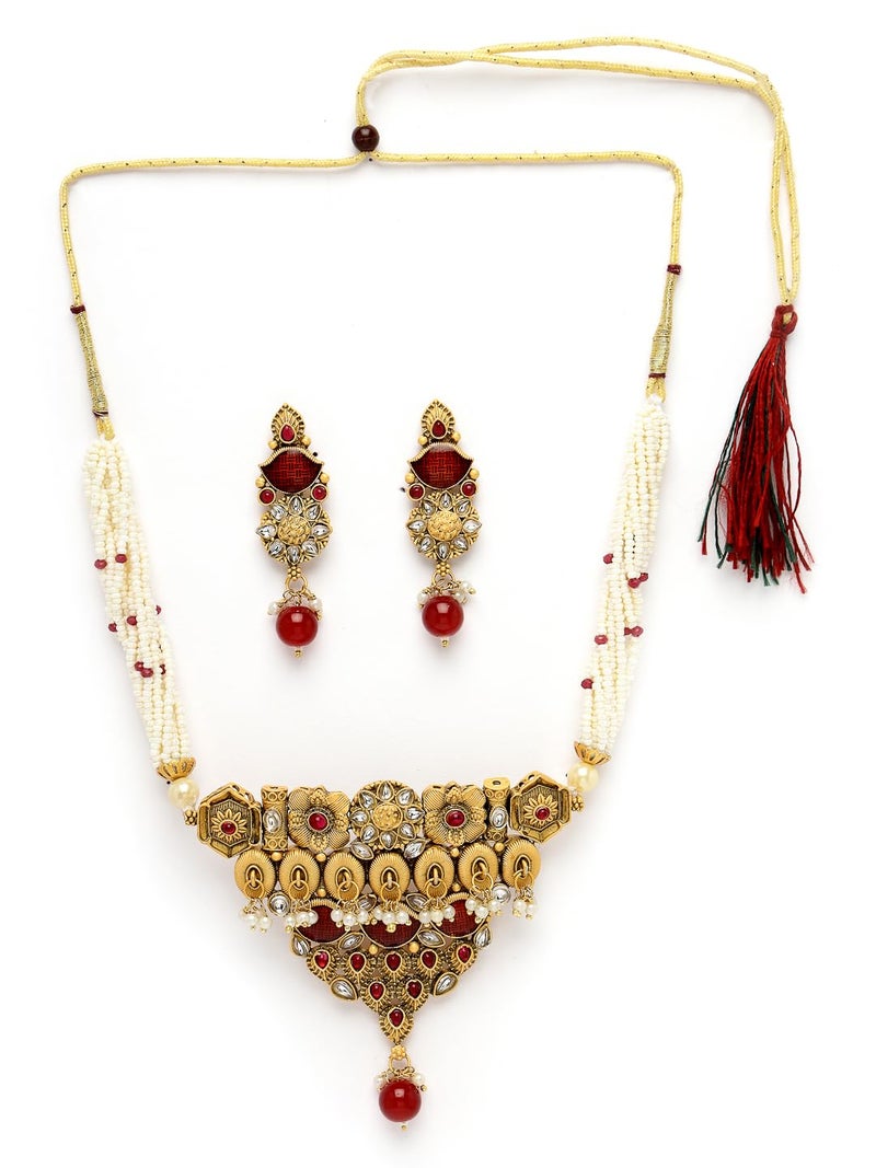 Adiva Gold-Plated Kundan Stone Pearls & Beads Meenakari Jewellery Set for Women, Traditional Stylish Jewellery Set for Women Party, Wedding, Bridal, Occasion, Festive - Image 1
