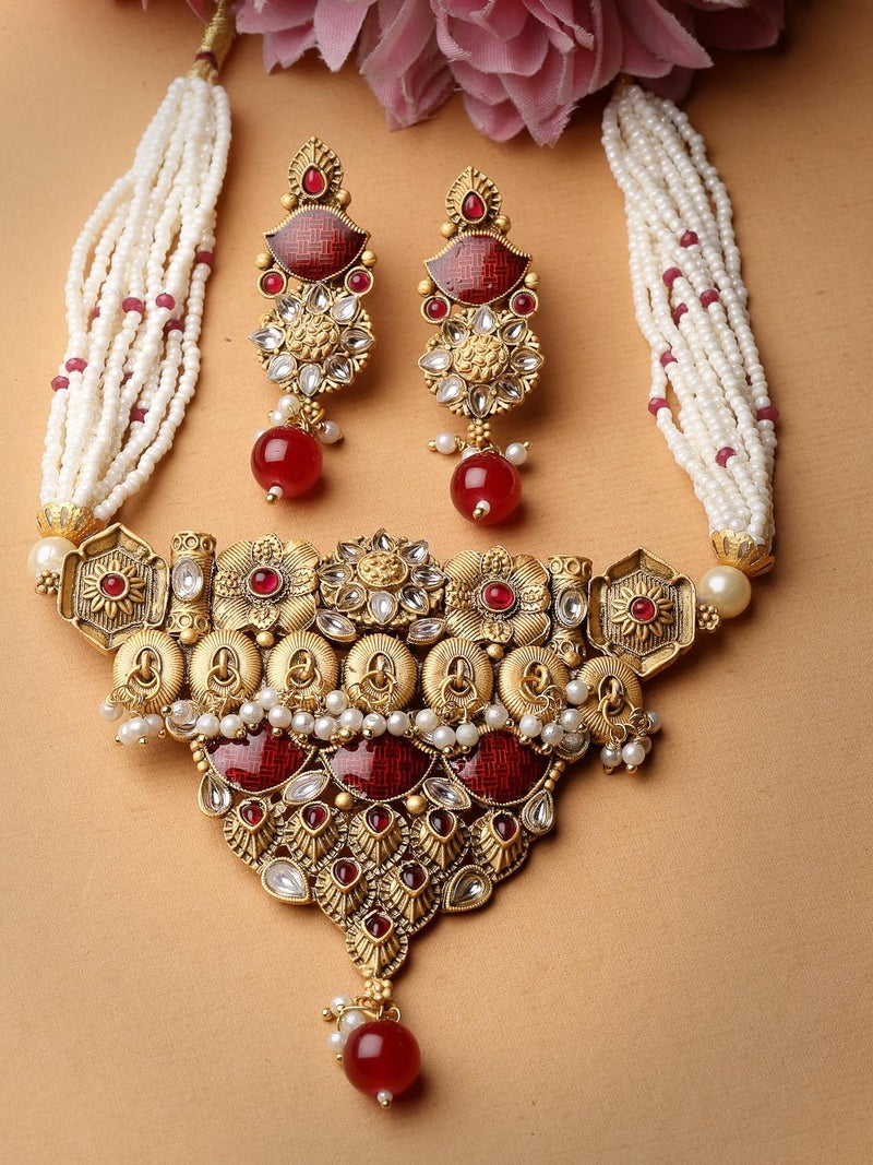 Adiva Gold-Plated Kundan Stone Pearls & Beads Meenakari Jewellery Set for Women, Traditional Stylish Jewellery Set for Women Party, Wedding, Bridal, Occasion, Festive - Image 4