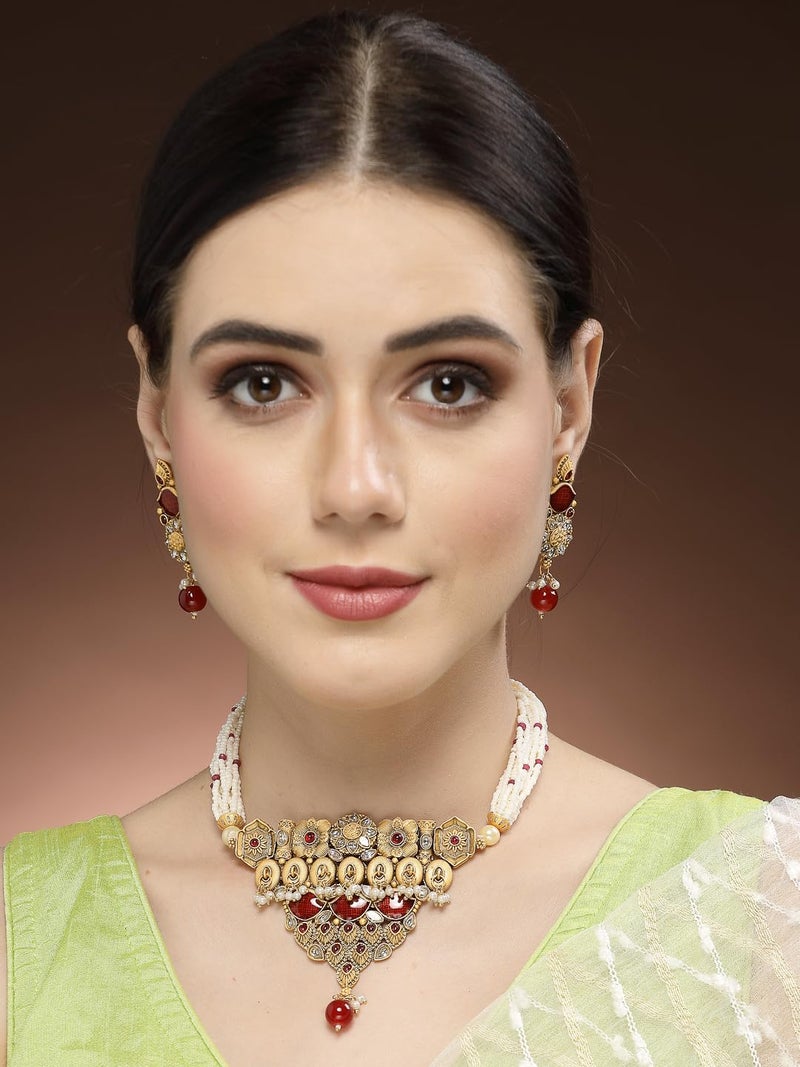 Adiva Gold-Plated Kundan Stone Pearls & Beads Meenakari Jewellery Set for Women, Traditional Stylish Jewellery Set for Women Party, Wedding, Bridal, Occasion, Festive - Image 2