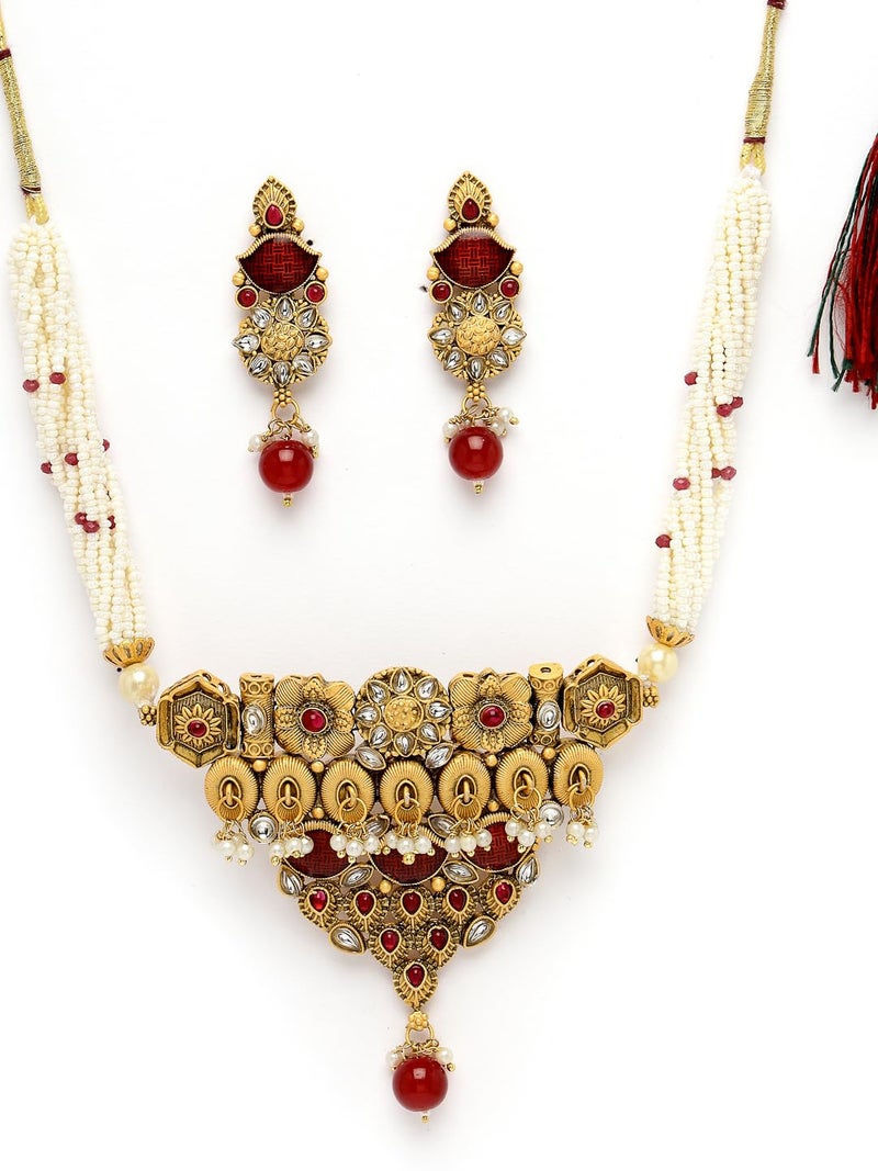Adiva Gold-Plated Kundan Stone Pearls & Beads Meenakari Jewellery Set for Women, Traditional Stylish Jewellery Set for Women Party, Wedding, Bridal, Occasion, Festive - Image 5