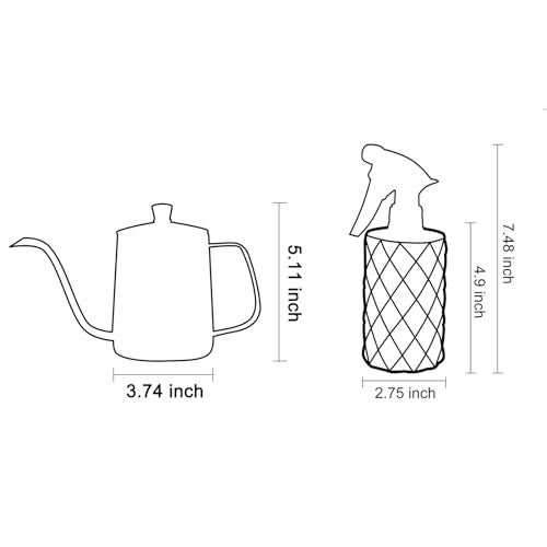 OFFIDIX Watering Can for Indoor Plants,Long Spout Metal Stainless Steel 21 oz/600 ml Watering Can with 14 oz/400ml Glass Plant Mister Spray Bottle for Plant Bonsai - Image 2