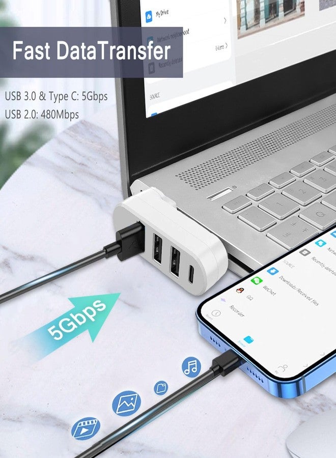VIENON 4-Port USB 3.0 Hub [90/180 Rotatable], USB Splitter with 3 USB Ports & 1 USB C Power/Data Port, USB Extender for Laptops, Cars, iMac, MacBook Air, MacBook Pro - Image 4