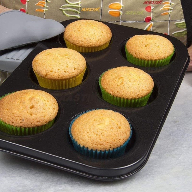 QUALIZA 6 Cavity Grid Muffin Cake Cup Tray Mold Aluminum Tray Baking in Microwave Oven Muffin Bread Cake Bakeware Reusable Tray Pan Mould for Deserts Pastries and Cookies NonStick - Image 1