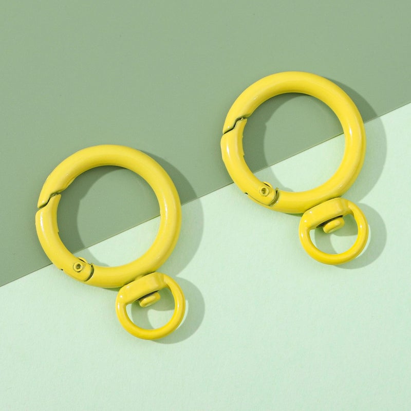 Japanese and Korean color alloy paint round 360 degree activity spring buckle DIY key chain accessories bag jewelry hanging buckle Yellow 2/bag 