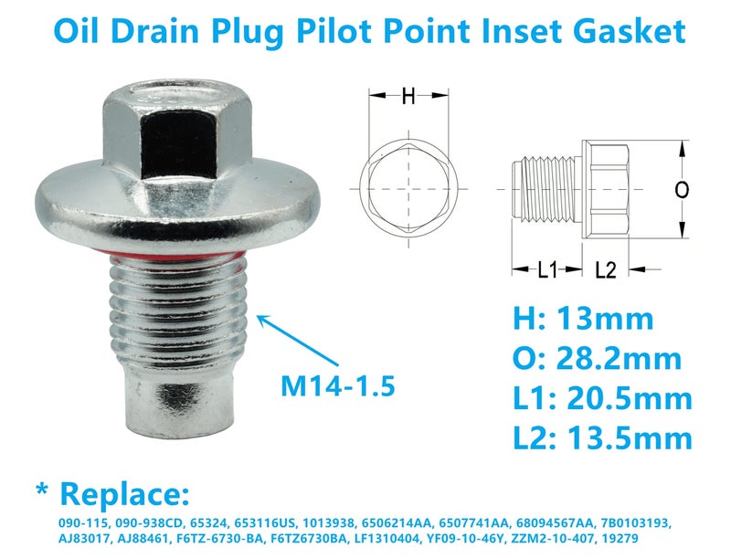 Generic Dsnaduo 5 PCS Oil Drain Plug Pilot Point Molded Gasket M14x1.5mm fit for Chrysler, Dodge, Fiat, Jeep, Ram, Replace 090-115, 090-938CD, 65324, 653116US, 6506214AA, 6507741AA, F6TZ6730BA (Silver)  - Image 2