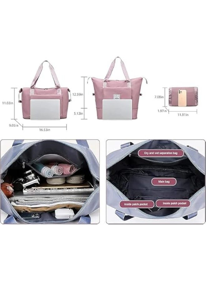 شنطة سفر قابلة للطي خفيفة الوزن لحمل الأمتعة الجافة والمبللة شنطة كتف عملية للرياضة والرحلات والتنقل اليومي - Image 3