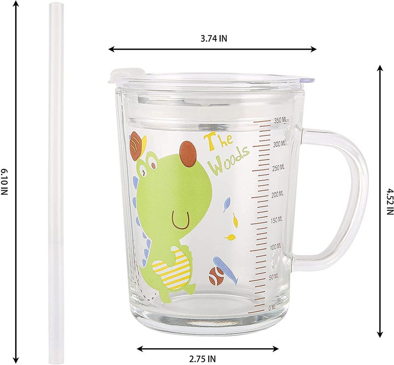KHOLAD Random Design Glass Measuring Drinking Mug with Handle and Clear Lid with Silicone Straw for Girls & Kids Multiple Usage 350 ml (Dolphin - 2) - Image 5